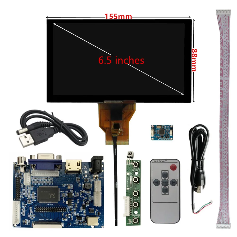 Imagem -02 - Polegada Display Lcd Placa de Driver de Controle de Tela Hdmi-compatível Vga av Digitador Touchscreen para Raspberry pi Monitor de Computador 6.5