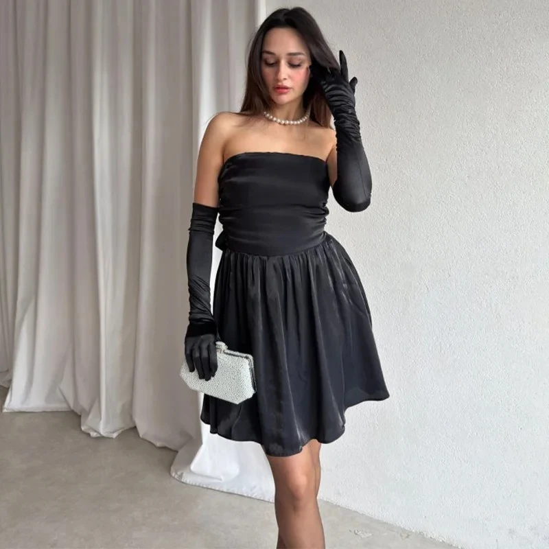 

2026 Spring New Women Fashion Elegant Solid Color Long Sleeve Tube Top Backless Bodycon Dress Temperament