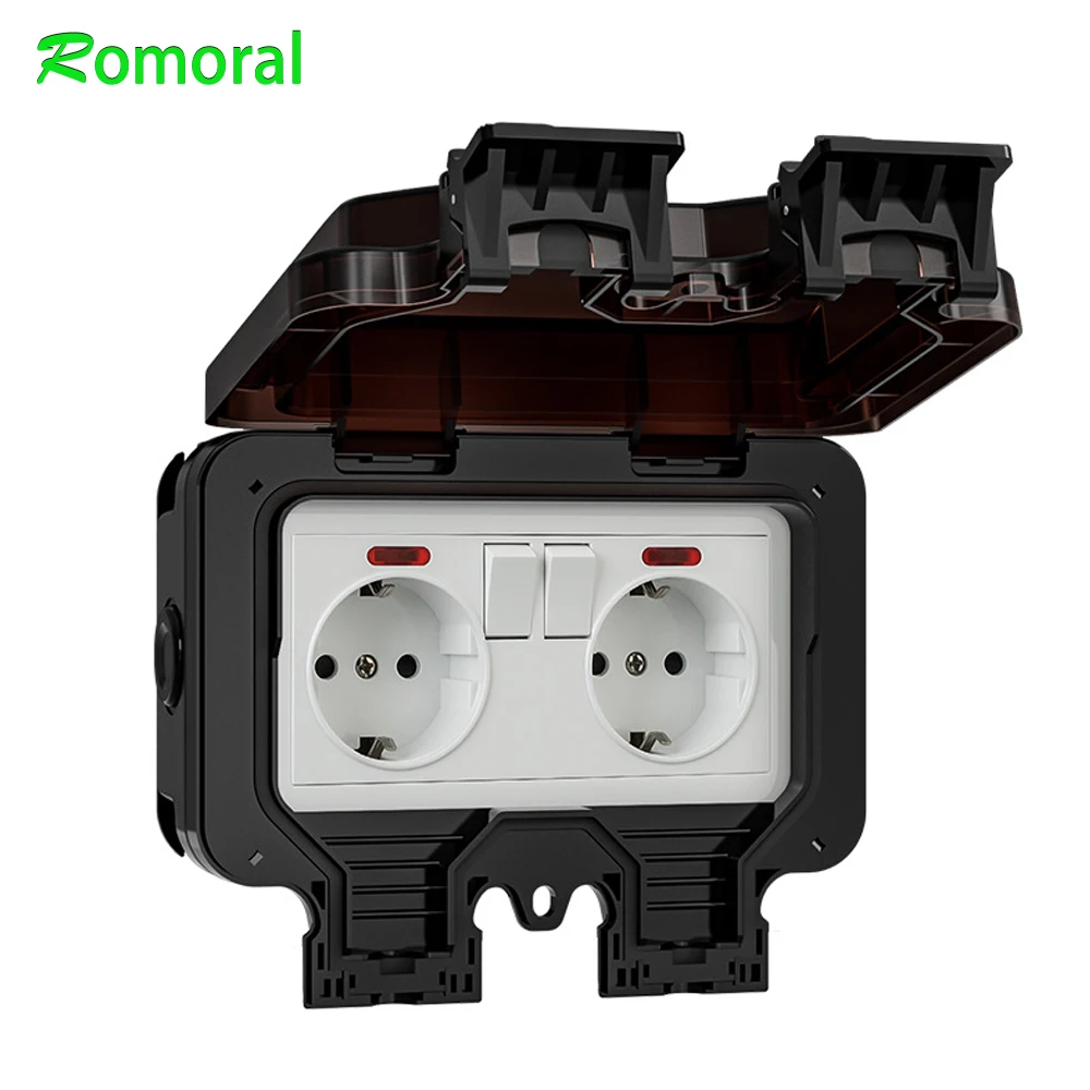 Waterproof Socket EU Plug IP66 Outdoor Socket Box 16A Wall Switch Socket European Standard Dustproof Waterproof Exterior Plug