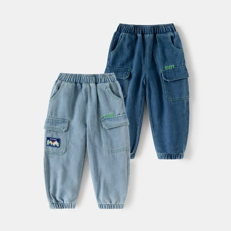 

HoneyCherry Children's Solid - Color Casual Jeans, Autumn New Style, Boys' Jeans with Patches and Embroidery Baby Boy Jeans