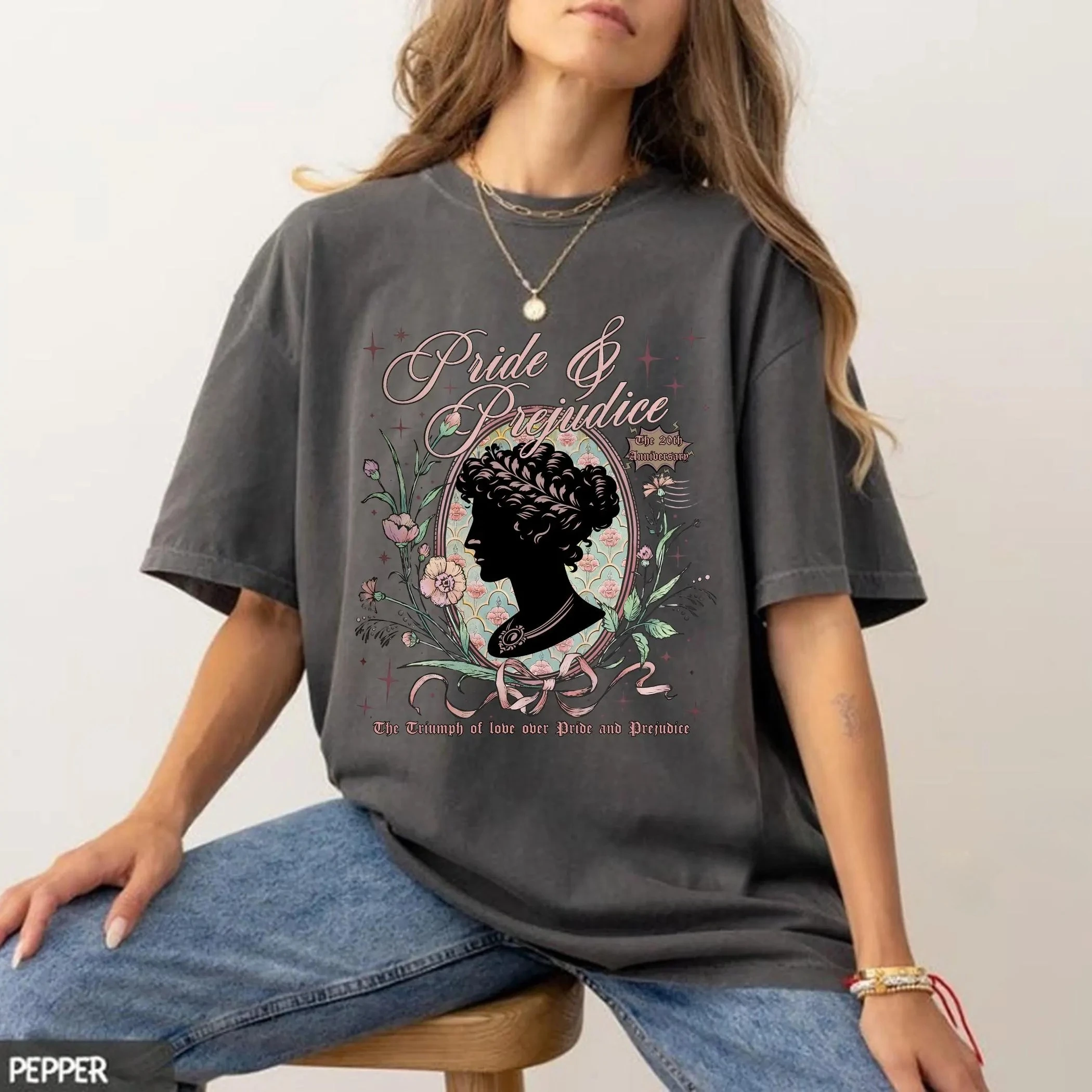 Camiseta de Verano para Mujer, Estilo Vintage Orgullo y Prejuicio, de Algodón Transpirable, Manga Corta, Estilo Urbano, Holgada e Informal