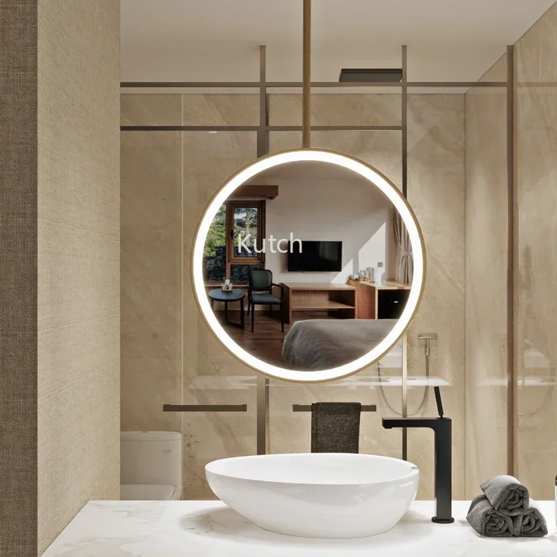 Espejo Redondo Colgante con Luz LED, Espejo de Maquillaje Nórdico Moderno, Espejo de Baño para Peluquería, Espejo con Luz, Espejo de Vanidad para Baño EB5BM