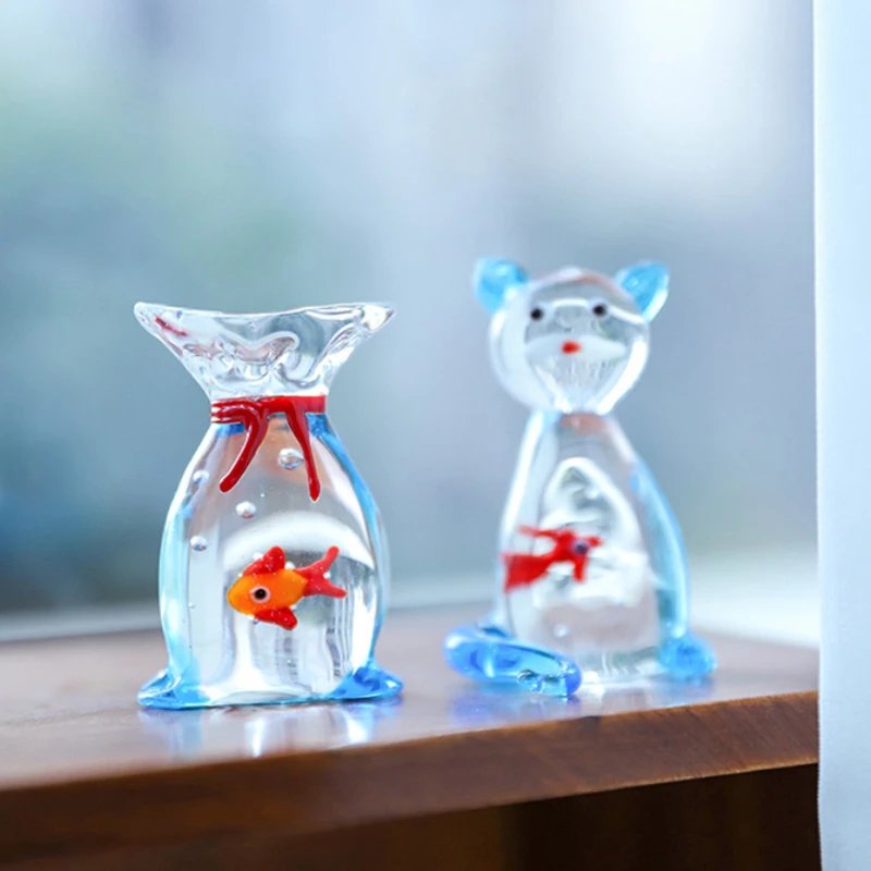 يدويا الزجاج جيب الأسماك تمثال جيب صغير الأسماك الحلي نابضة بالحياة الزجاج الأسماك سطح المكتب الديكور ديكور المنزل مكتب #1