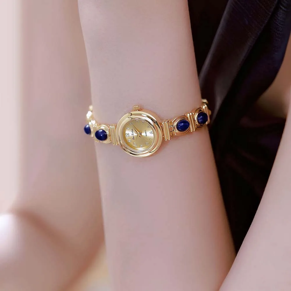 Vintage Women's Watches Fashion Naturally Jade Jewelry Bracelets High Quality Gold Wristwatch Retro Quartz Ladies Dress Watches