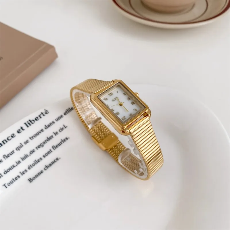 Vintage Classic Ladies Watch Stainless Steel Strap Rectangular Dial Women Quartz Wristwatch Dropshipping Reloj De Mujer