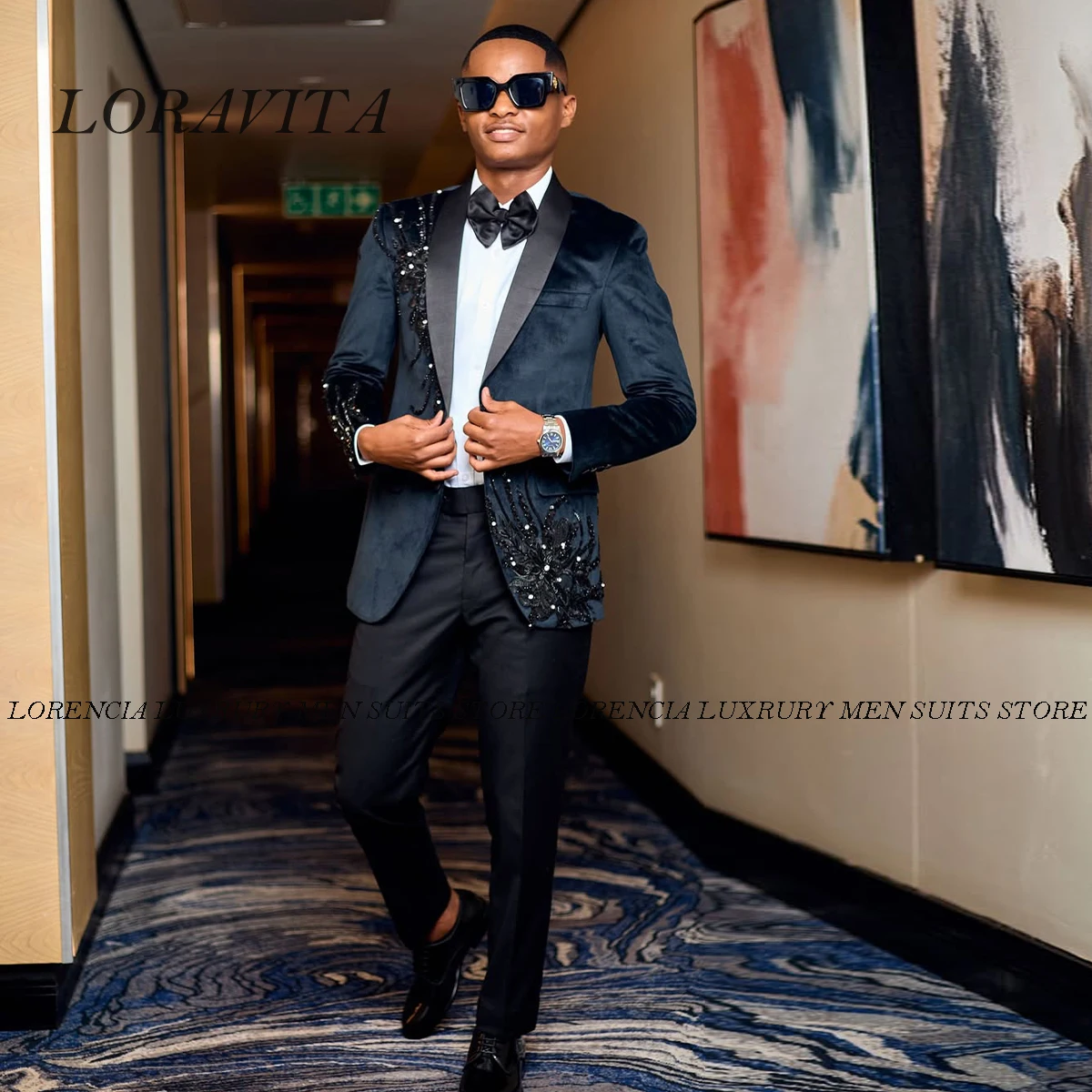 

Customized Glitter Diamond Ornament Men Suits 2 Pieces Sets Groom Male Prom Blazers Slim Fit Tuxedos Wedding trajes para hombre
