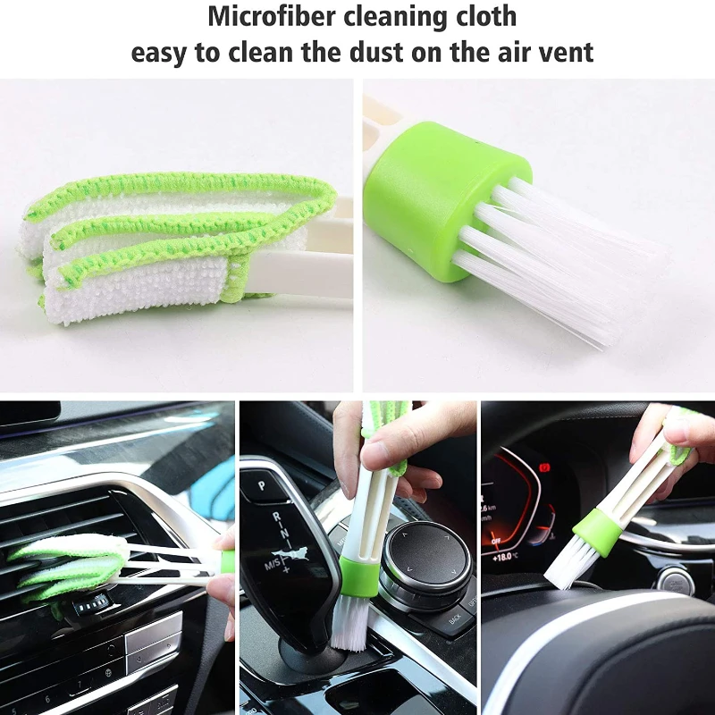 9-Piece Car Cleaning Tools Long Handle Wheel Brush Interior Detail Dusting Air Vent Louver Brush Car Wash Rag