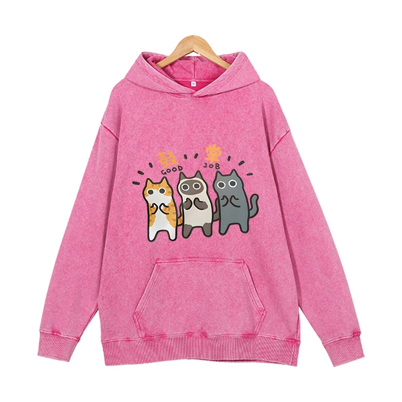 Three happy little cats Hoodies Women Cool Casual Harajuku Hip Hop Streetwear Pullovers Sweatshirts Loose Sudaderas