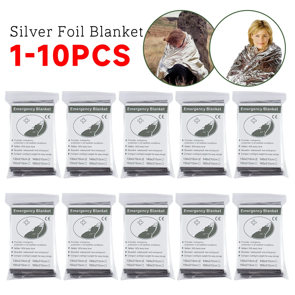 130x210cm Emergency Thermal Blanket Keeps You Warm Silver Foil Blanket Retain Body Heat Emergency Supplies for Outdoors Camping