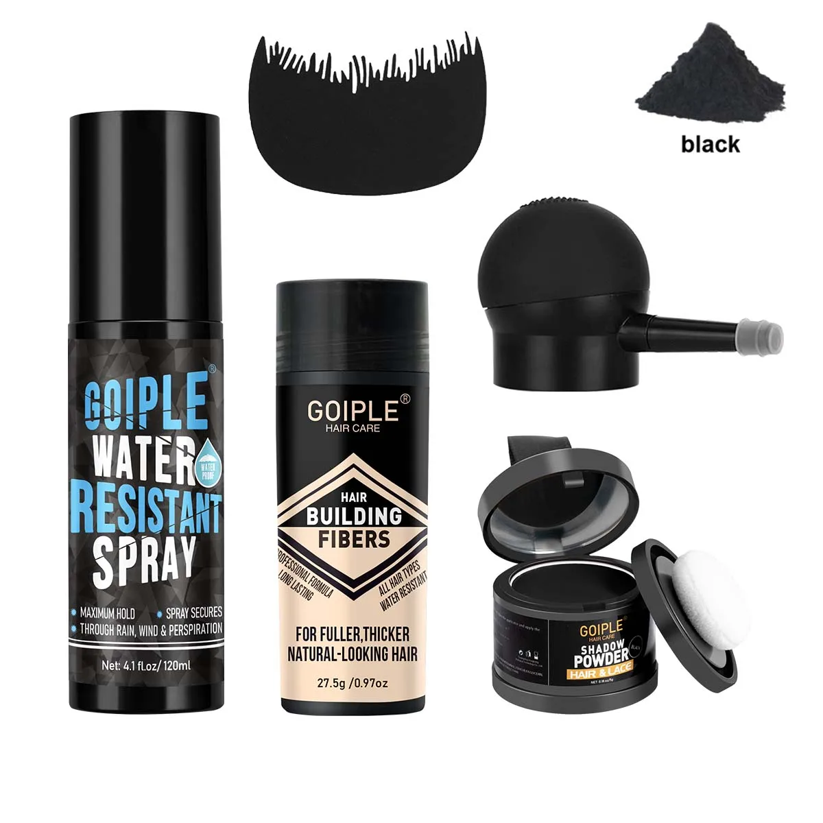 

Maximum Hold Hair Fiber Waterproof Spray Instant Hair Building Fibers Applicator Water Resistant Mist and Hairline Shadow Powder