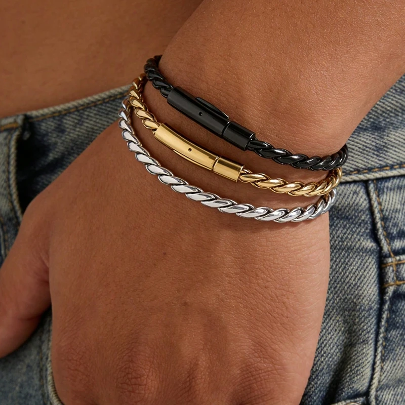Herren Mode Gedrehtes Kettenarmband Edelstahl Gliederarmband