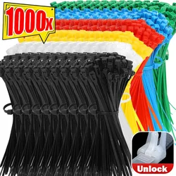 1000/100pcs Releasable Nylon Cable Ties Reusable Self-locking Cables Tie Binder Lock Slipknot Wraps Strap Zipper Ties Organizer