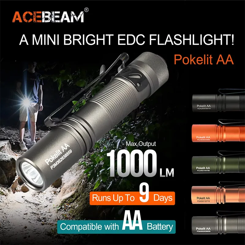 ACEBEAM pokelit AA 14500 flashlight AA torch 1000 lumen outdoor keychain mini flashlight rechargeable 280 meters flashlight