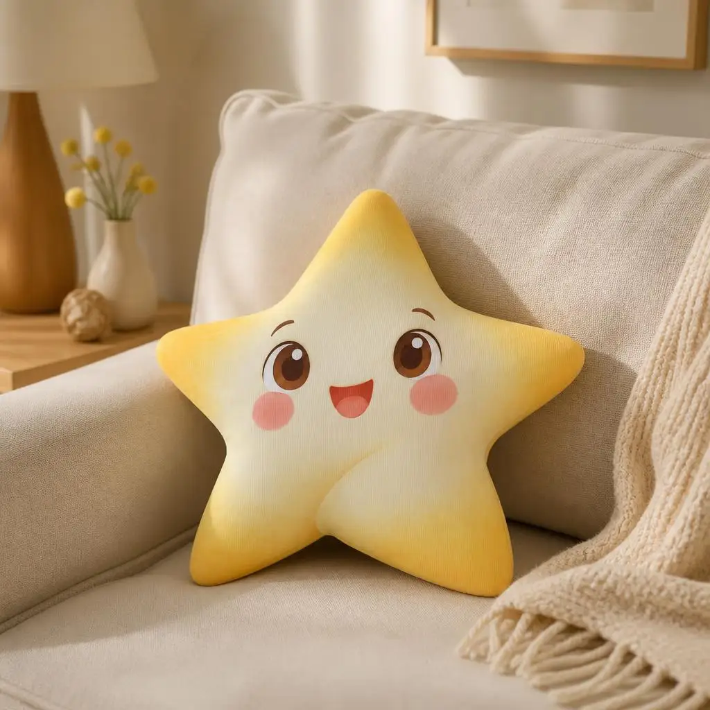 Cute Smiling Star Shaped Plush Pillow Stuffed Throw Cushion Cheerful Kawaii Star Pillow for Sofa Bedroom Home Decor Gift