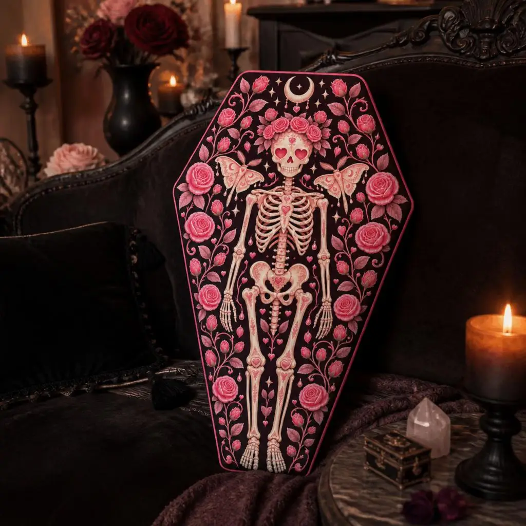 Gothic Skeleton Rose Coffin Pillow Romantic Heart Cushion Valentine Throw Pillow Irregular Stuffed Home Decor Sofa Bed Gift