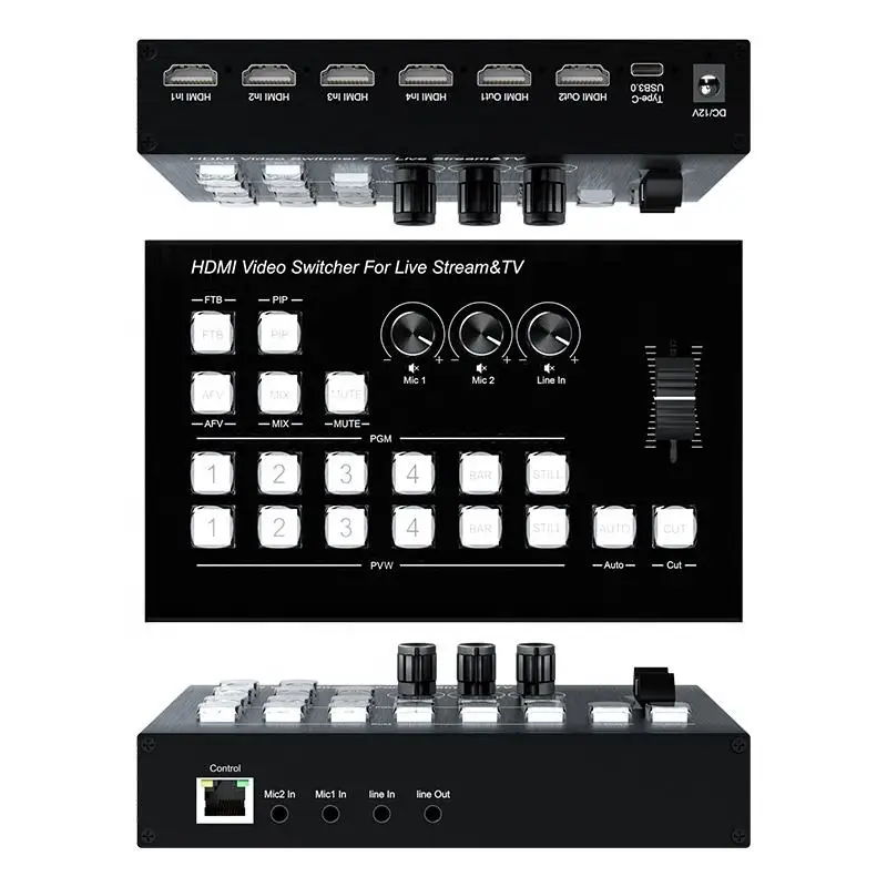 HDMI Video Mixer Switcher Live Streaming 4-Channel, FJGEAR 4 Way Multi-View HDMI Video Switcher Broadcast Live Streaming