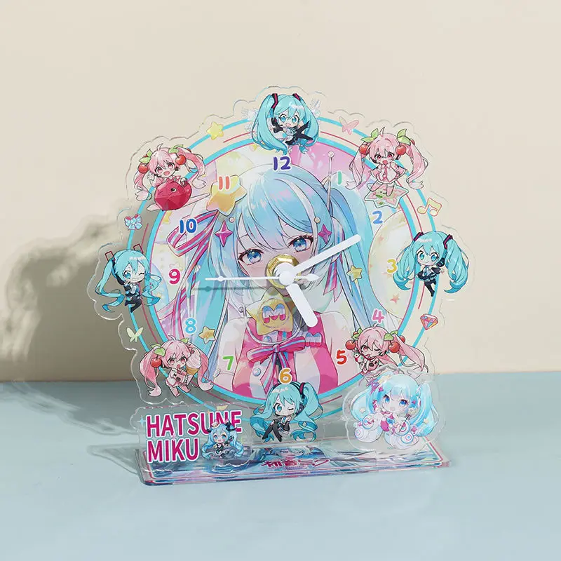 Hatsune Miku Anime Orologio acrilico periferico Ornamenti creativi personalizzati Cartoon Acrilico Figura umana Stand Regalo di compleanno