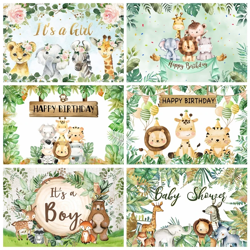 

Jungle Animals Baby Birthday Party Backdrops Photography Baby Shower Background Kids Photo Photographic Photocall Studio Shoots