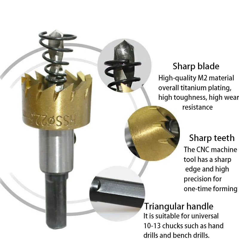 High-speed-Stahl Sägezahn Loch Opener Aluminium Platte Eisen Platte Stanzen Bohrer Set 16 18,5 20 25 30mm 5-teiliges Set
