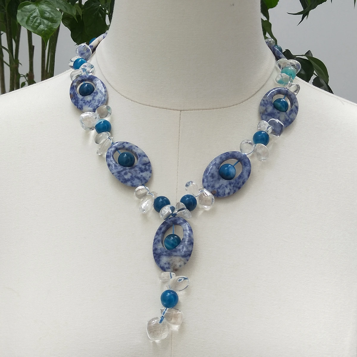 

Lii Ji Blue Necklace Agates Sodalite Crystal Quartz Necklace 54cm Women Jewelry Gift Stock Sale Jewelry