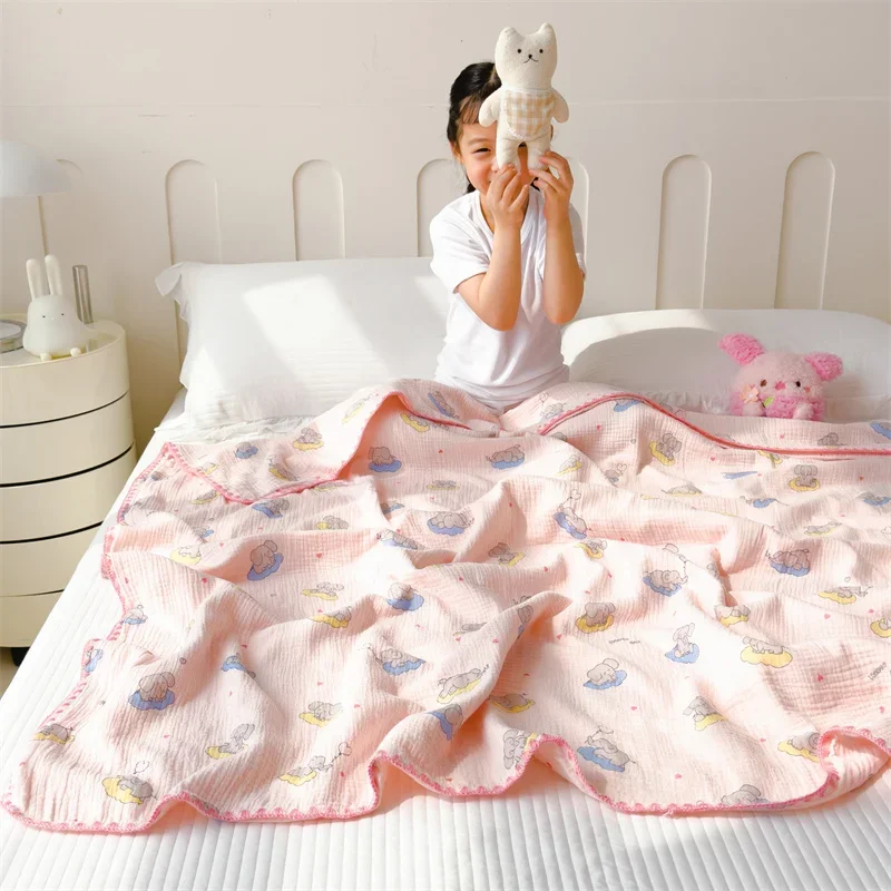 Cool Breathable Summer Quilt Double Layer Cotton Gauze Fabric Towel Blanket Soft Skin-friendly Comforter Multi-functional Duvet