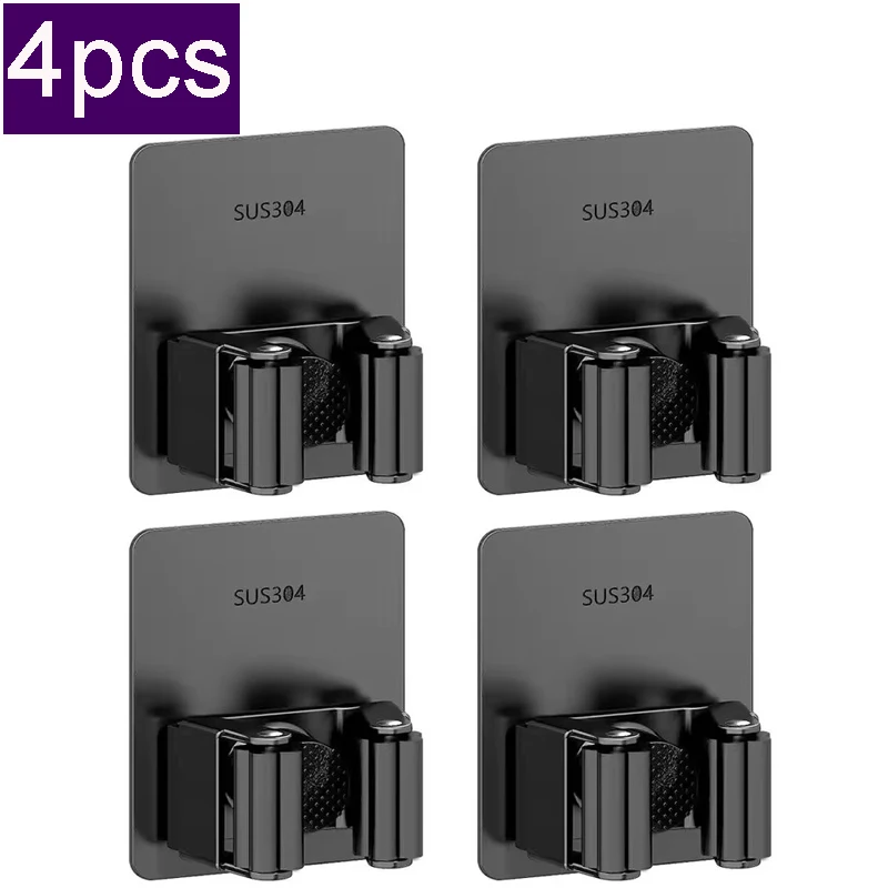 Mopp-Clip-Halter aus Edelstahl 304, für Badezimmer, stanzfrei, Mopp, Besen, Pinsel, Hängeregal, starker klebriger Haken, Wand-Organizer, Regal