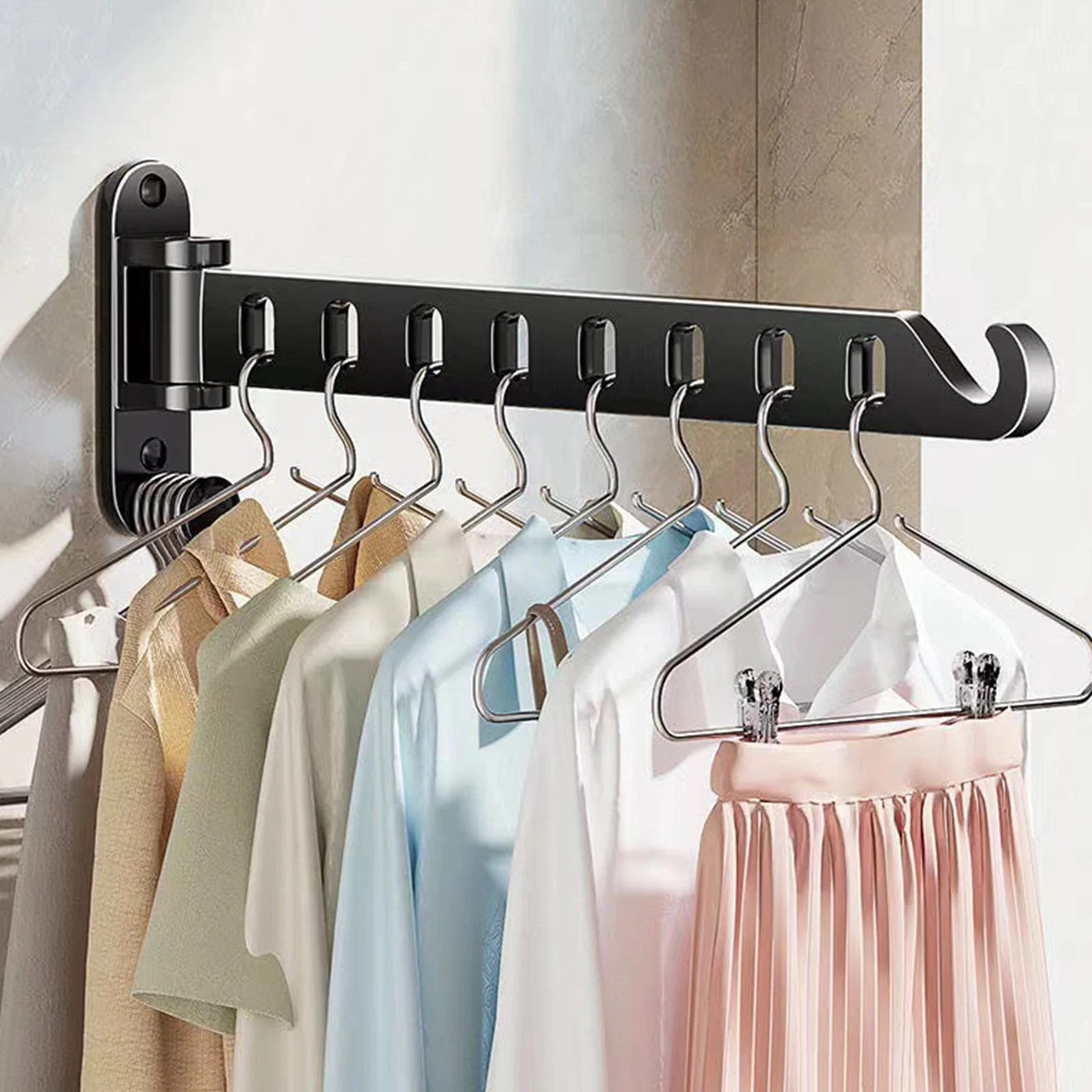 Mecmbj Perchas Ropa Plegables, 6-Agujero Colgador De Ropa Montado Pared Gancho De Pared Plegable Acero Inoxidable Perchero De Pared De Secado Para Lavandería, Dormitorio, Baño, Balcón