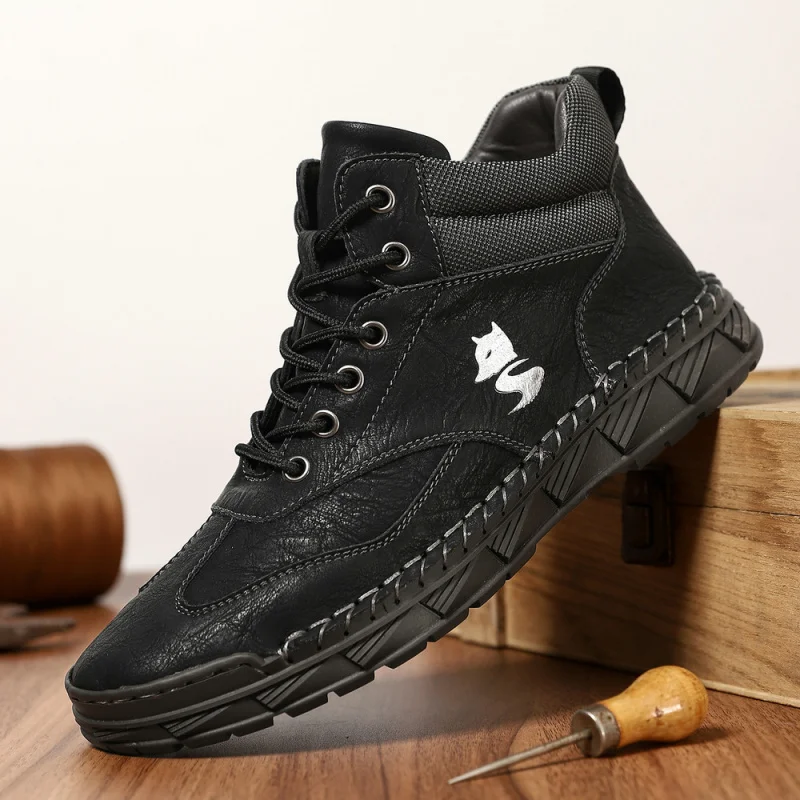 

Plus-size men's clothingPULeather boots Men's Hand-Stitched Ankle Boots Flat Lace-Up Shoes