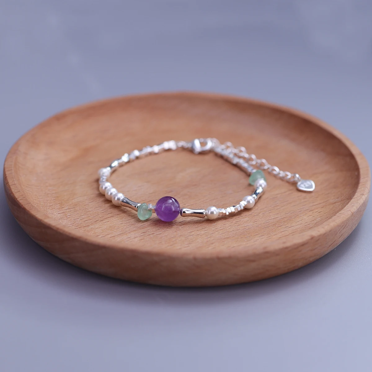 Sam Panda 925 Sterling Silver Natural Shell Pearl Amethyst Bamboo Bracelet For Women Gift Aventurine Jewelry Dropshipping