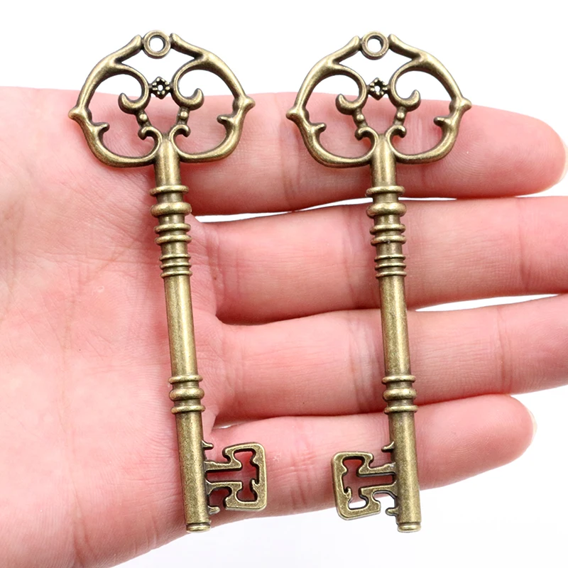 83x31mm 2pcs Bronze Green Gold Colors Antique silver color Plated Key Handmade Charms Pendant:DIY for bracelet necklace