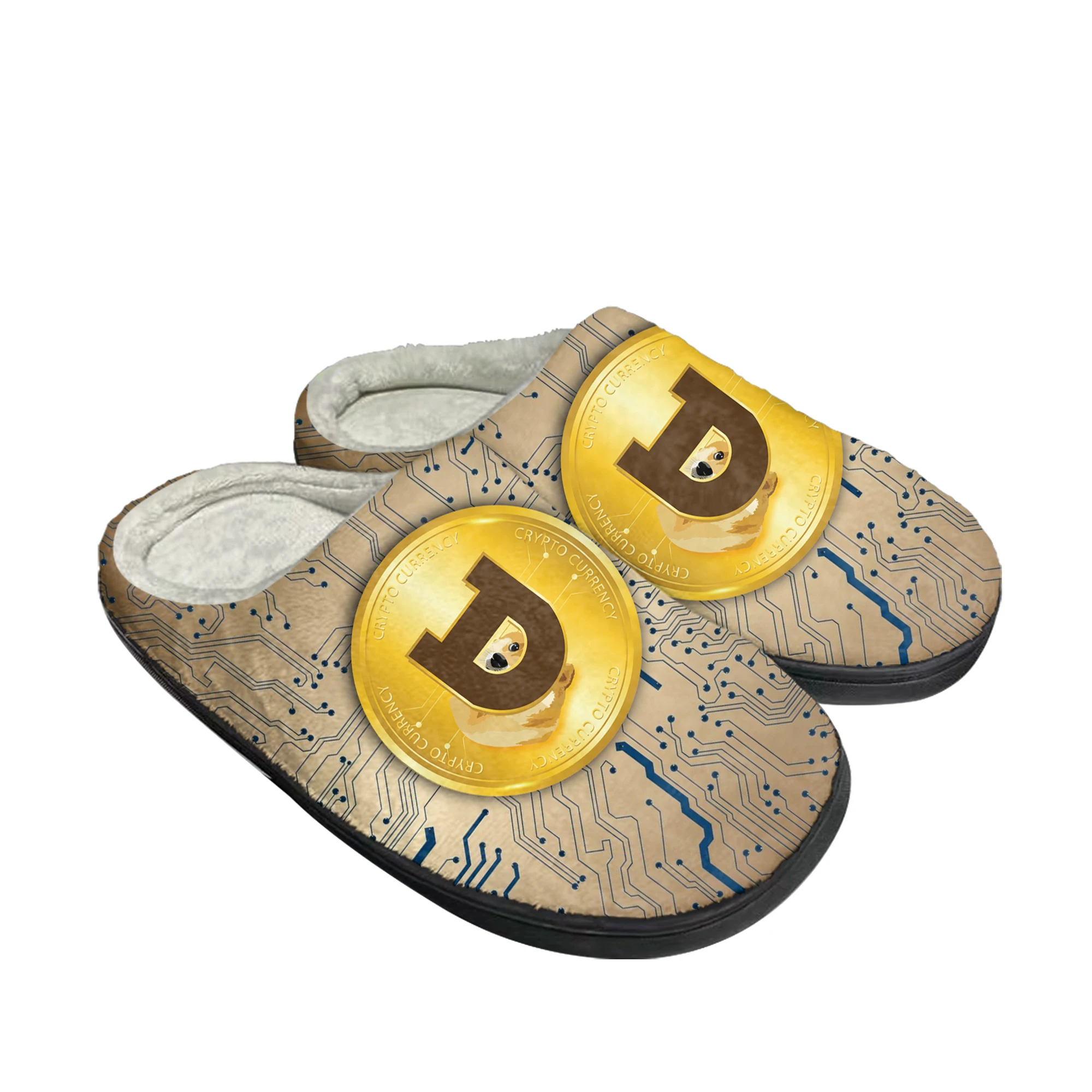 Dogecoin Crypto Currency Dog Coin Home Cotton Custom Slippers Mens Womens Sandals Plush Casual Keep Warm Shoes Thermal Slipper