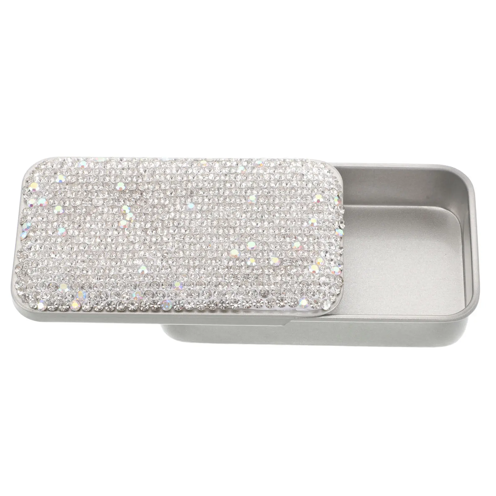 Metal Rhinestone Dental Floss Case Compact Slide Cover Portable Pocket Toothpick Holder Travel Organizer