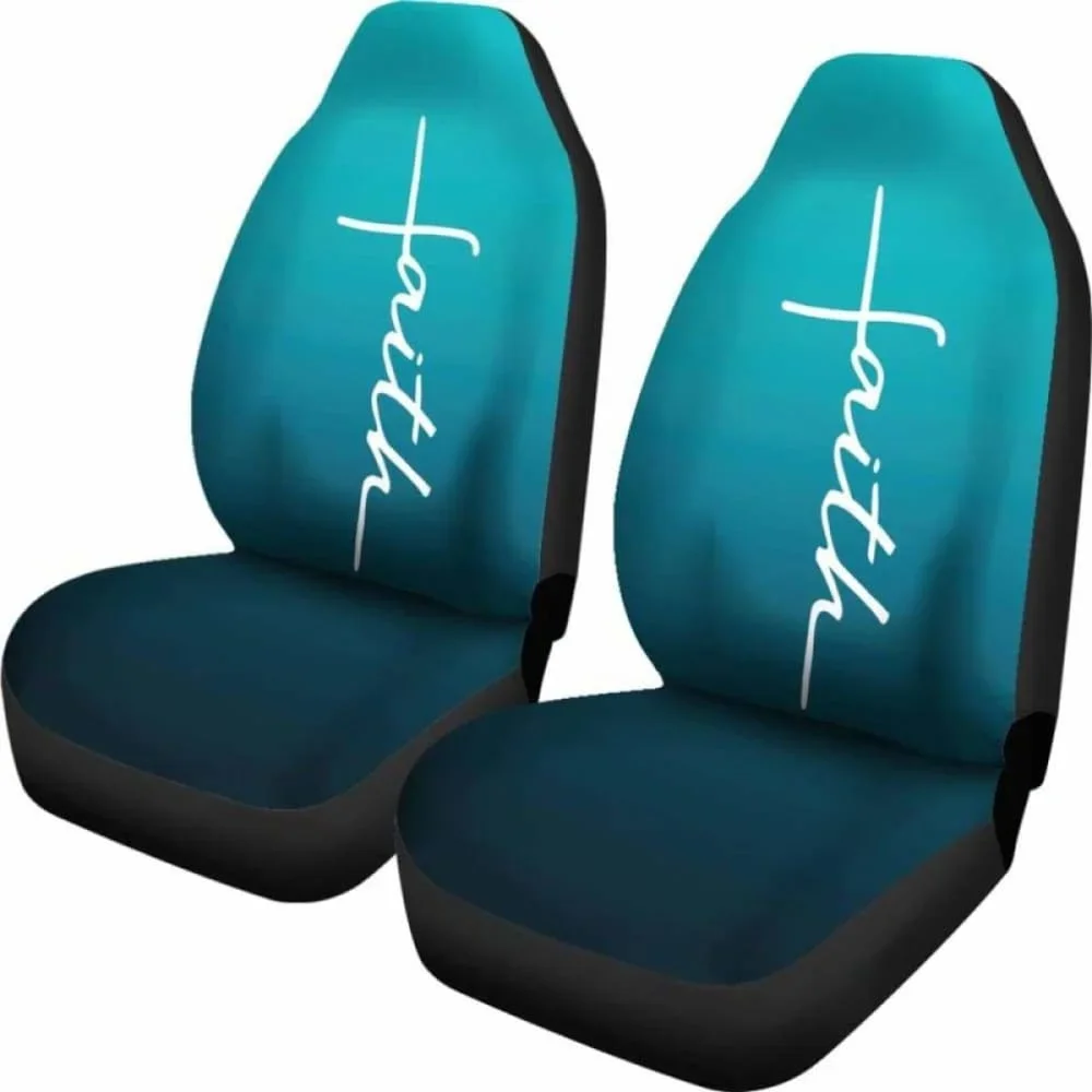 Faith Teal Ombre Car Seat Covers Religious Christian Themed,Pack of 2 Universal Front Seat Protective Cover