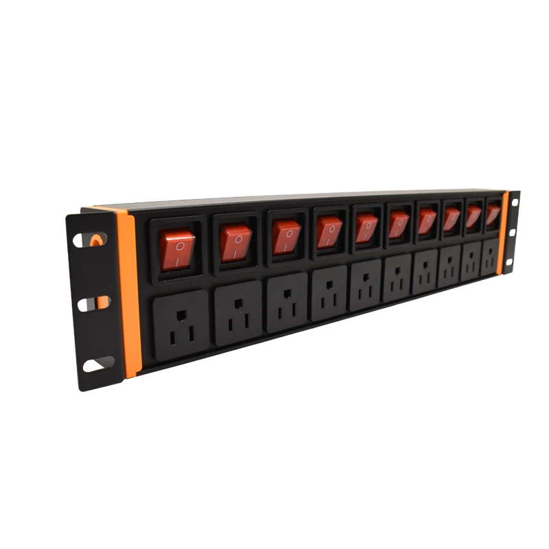 10 unit PDU Power Strip Network Cabinet US Sockets Outlet Independent switch control 16A aluminium alloy Sockets