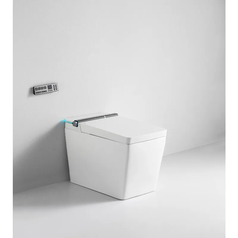 Black  White Square Smart Floor-Mounted Toilet Modern Pan High-Tech Bidet Features Sleek Design Luxury Bathroom Upgrade Toilet