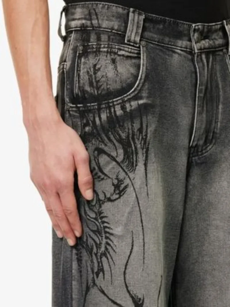 Pantalones vaqueros holgados de cintura alta para hombre, ropa de calle de estilo retro americano, hip-hop, gris lavado, Y2K, Harajuku, gótico, 2024