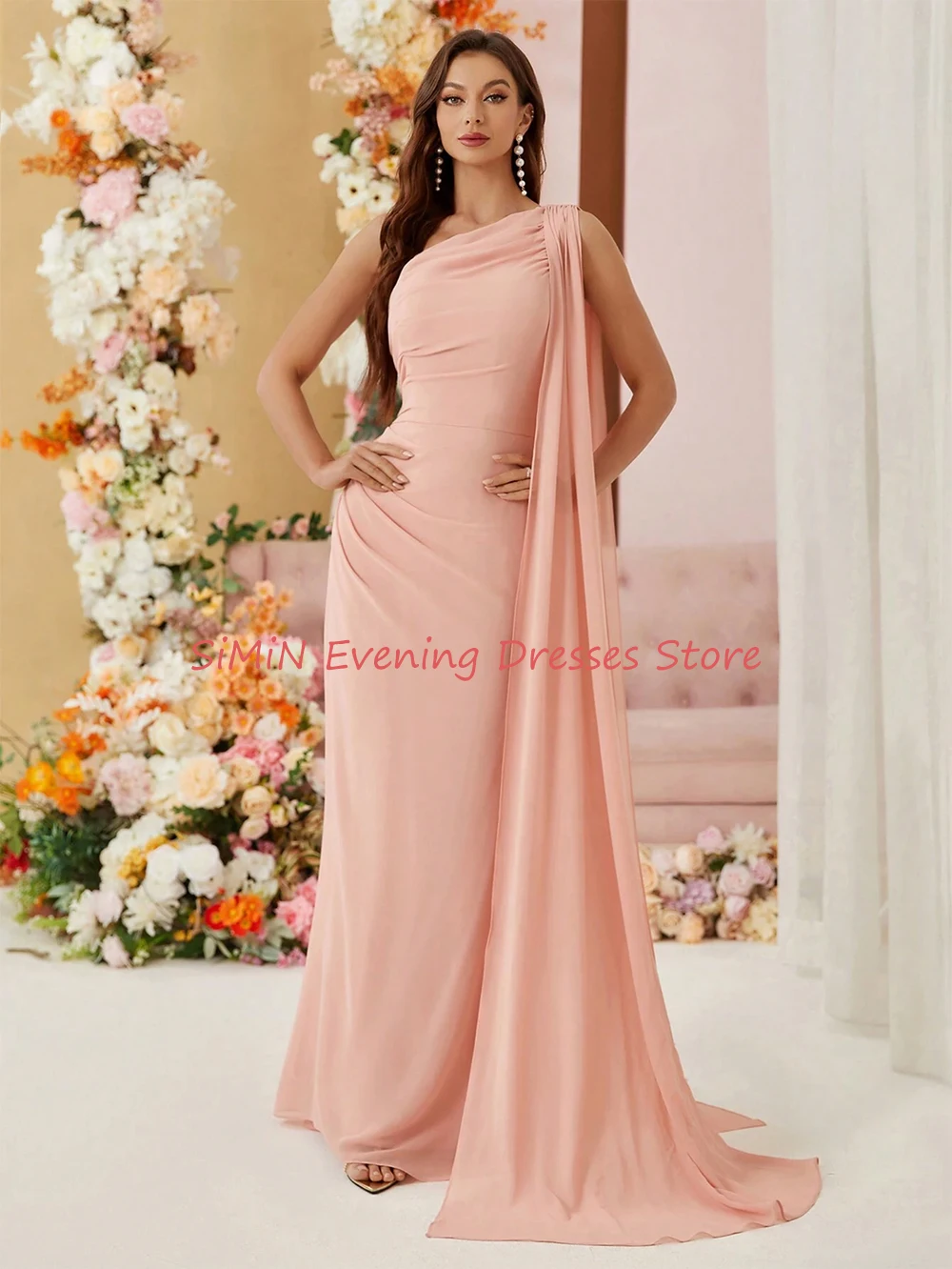 Simin Saudi Simple One-shoulder Backless Sleeveless Mermaid Floor-Length Arabia Sexy Evening Birthday Club Outfits Summer 2024