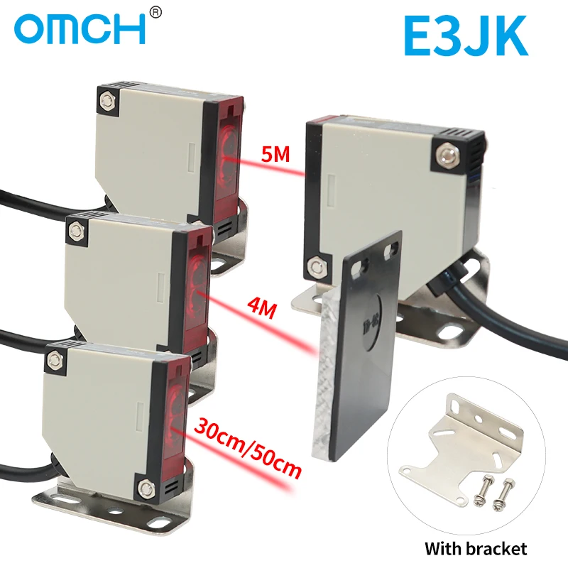 OMCH E3JK series Photoelectric Proximity Sensors Infrared Diffuse or Feedback Reflection AC DC Detection Distance 30/50CM 4M 5M