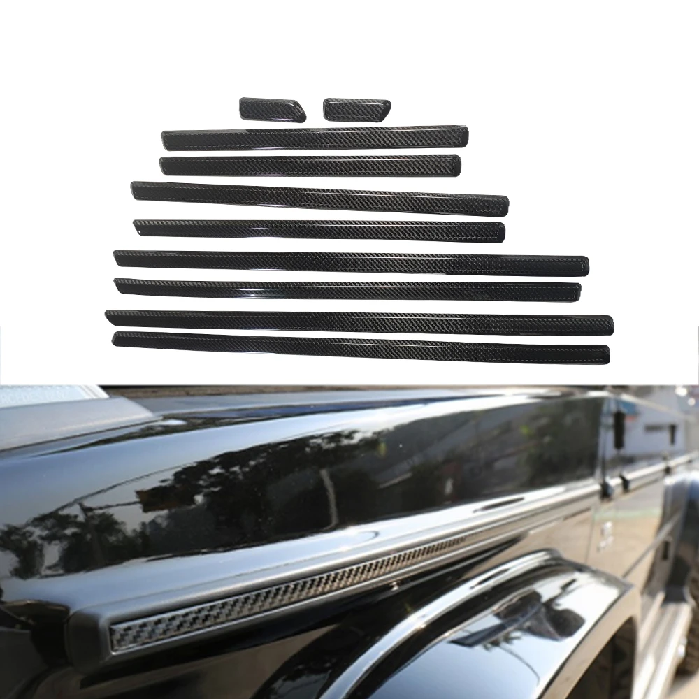 10pcs Dry Carbon Fiber Side Door Handle Body Molding Strip Cover For Mercedes Benz G Class W463 G500 2014-2018