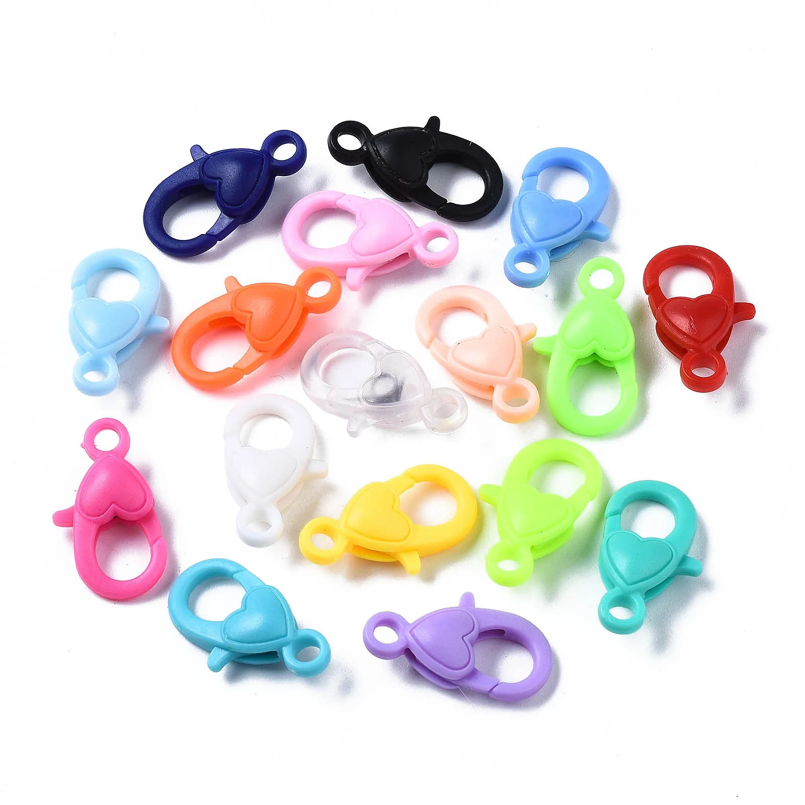 50PCS Opaque Acrylic Lobster Claw Clasps Heart Mixed Color for Making DIY Jewelry Necklace Bracelet Craft Accessories