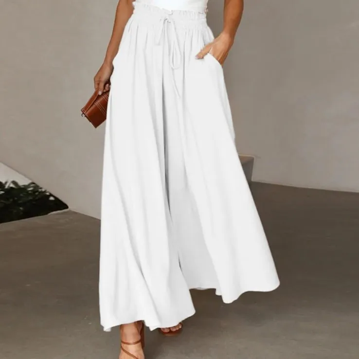 Summer fashion new women's wide leg pants, elastic waistband, wide leg high waisted long skirt pants