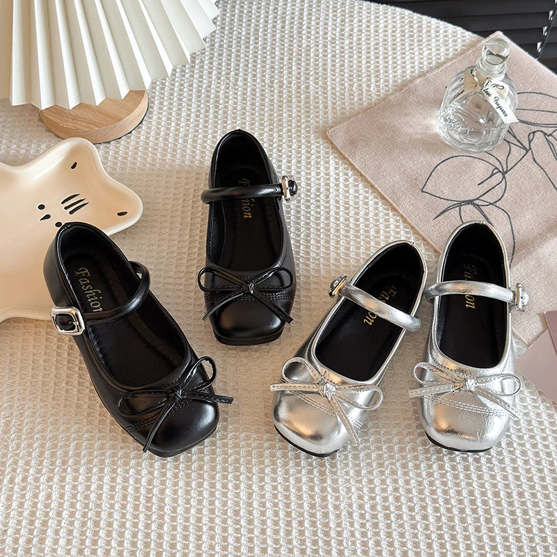 2026 Spring Summer Girls Princess Leather Shoes Fashion Kids Mary Janes Simple Classic with Bow-knot Chic Size 26-37 Brand New