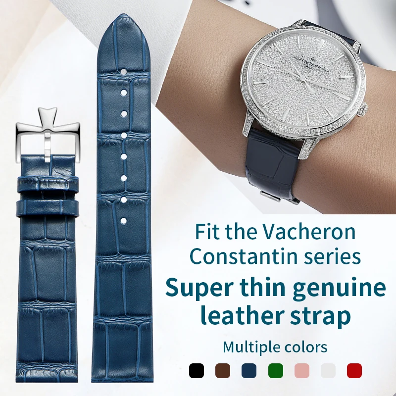 حزام جلد العجل رفيع للغاية لـ Vacheron Constantin Patrimony Eri Traditionnelle Malte - تصميم قرص لؤلؤي مناسب OEM 19 مم 20 مم