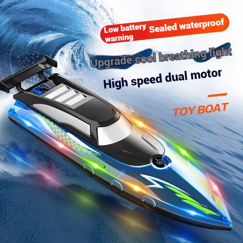 Double Paddle High-speed Remote-controlled Boat Fast Boat Racing Waterproof Double Motor Lighting Toy Racing Boat