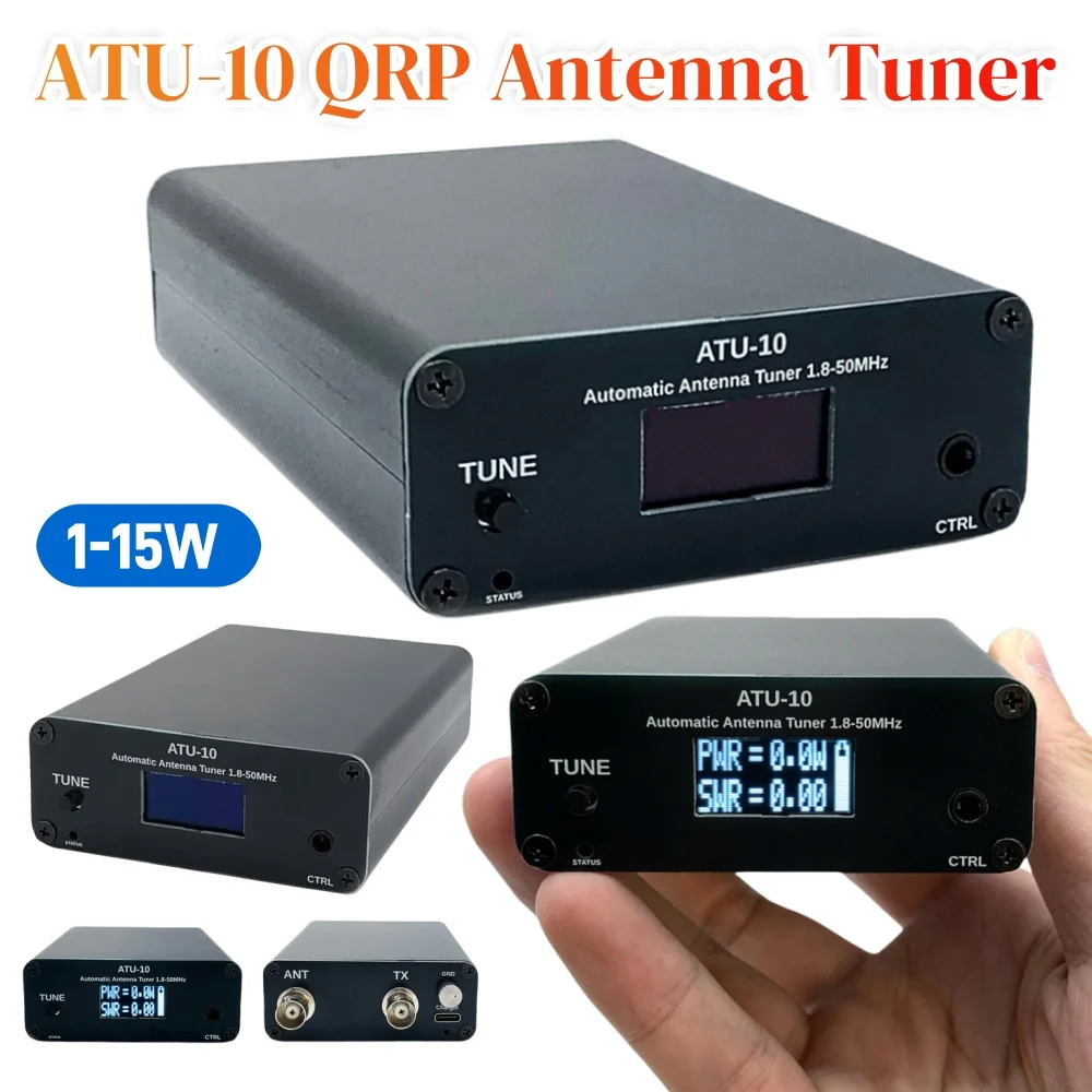 

ATU10 QRP антенный тюнер 1-15 Вт, автоматический антенный тюнер 1.8-50 МГц, OLED-дисплей 0.91 дюйма