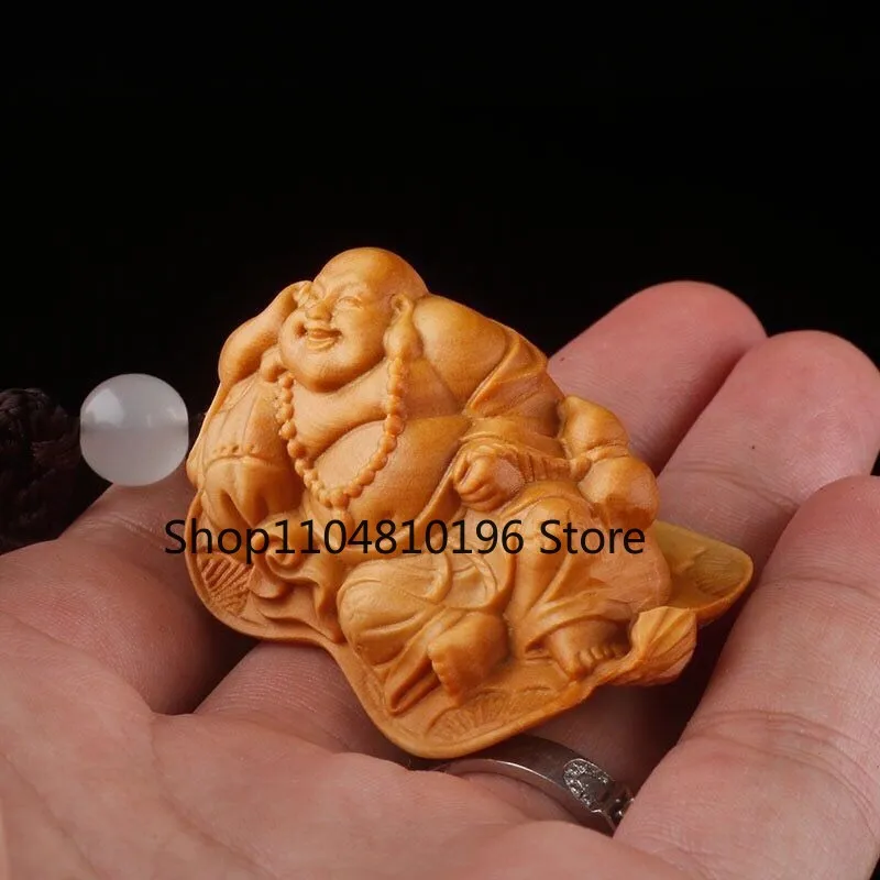 New Cypress Wood Maitreya Buddha Carving Pendant Figurine Car Decor Men Gift