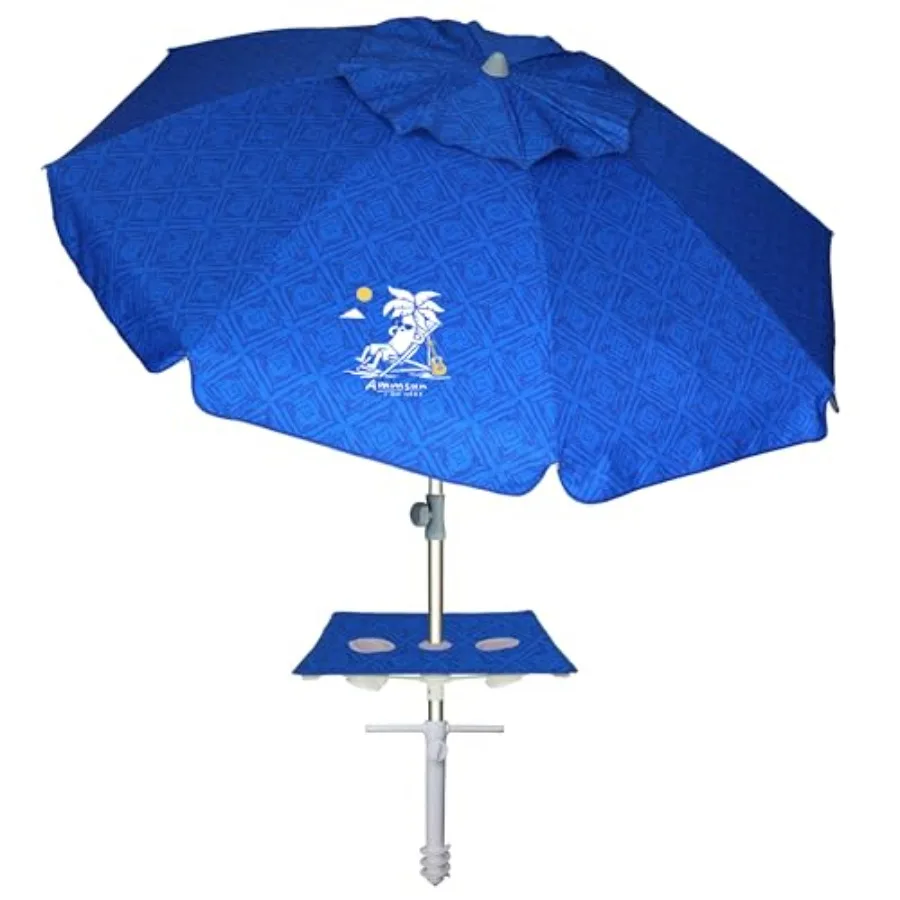 

Beach Umbrella With Sand Anchor and Table Tray, 6.5ft Portable Heavy Duty Sun Outdoor Umbrella, UV 50+ Protection, Carry Bag fo