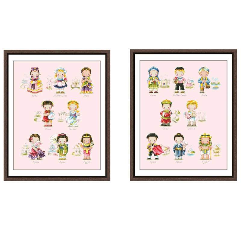 World collection-girls cross stitch package 18ct 14ct 11ct pink canvas cotton silk embroidery DIY handmade needlework