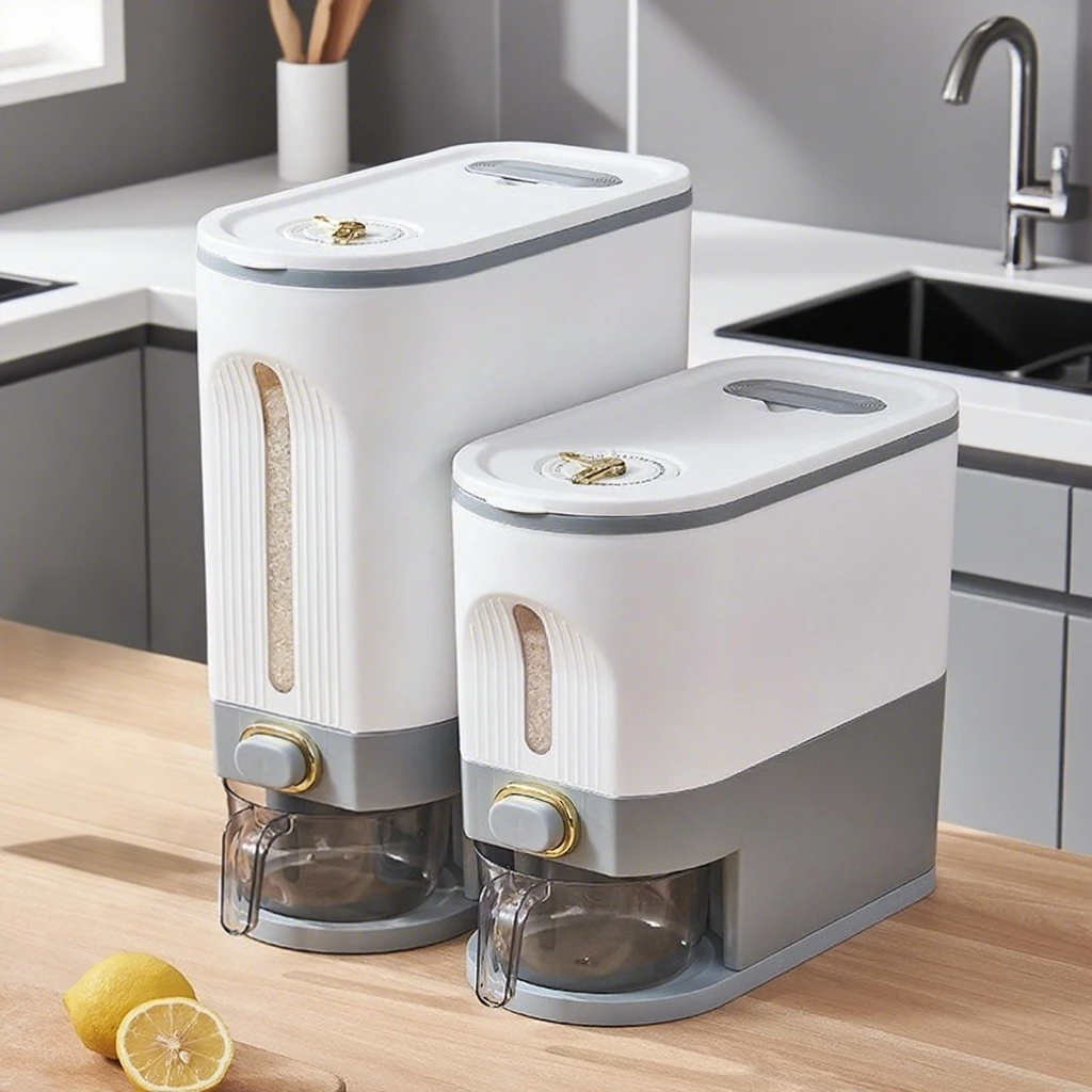 

5/10kg Insect-proof Moisture-proof Sealed Container with Measuring Cup and Time Scale, Food Dispenser for Kitchen Organization