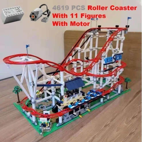 4619PCS With Motor Big Roller Coaster Compatible 15039 18003 15039  Model Building 10261 Blocks Bricks Kid Birthday10303  gifts